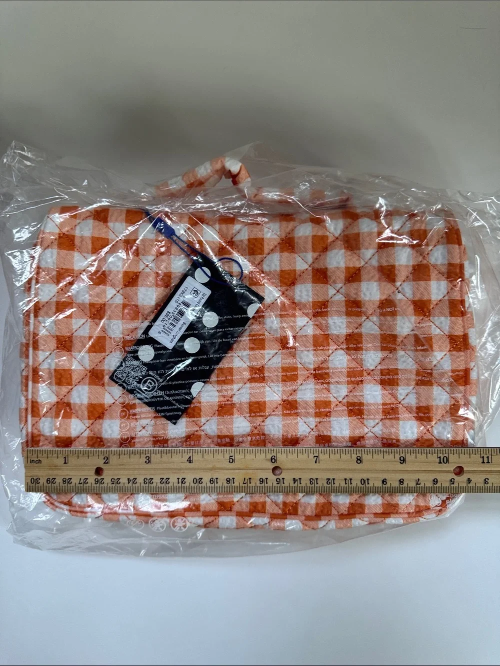 MZ Wallace Sunset Orange Gingham Zip Round Organizer